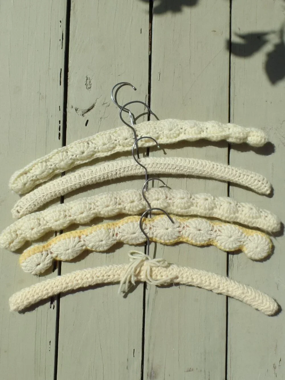 Vintage Hand Crocheted Hangers SET of 5 CREAM